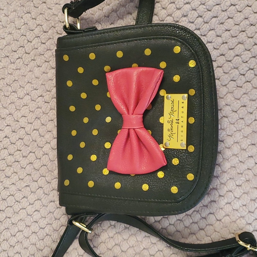 Disney Minnie Mouse Signature Gold Dot Bow Crossbody Bag
